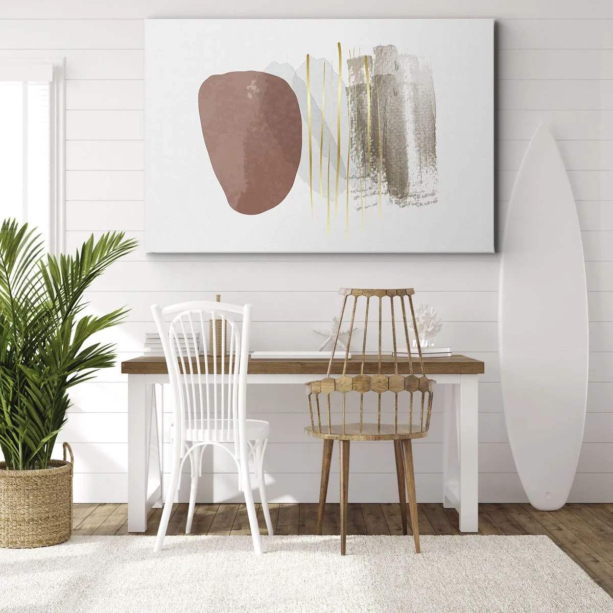 Impression sur toile - Image sur toile - Composition abstraite dans les tons beige et or - 100x70cm - Colonnade abstraite - Décoration murale moderne pour le salon et la chambre ARTTOR