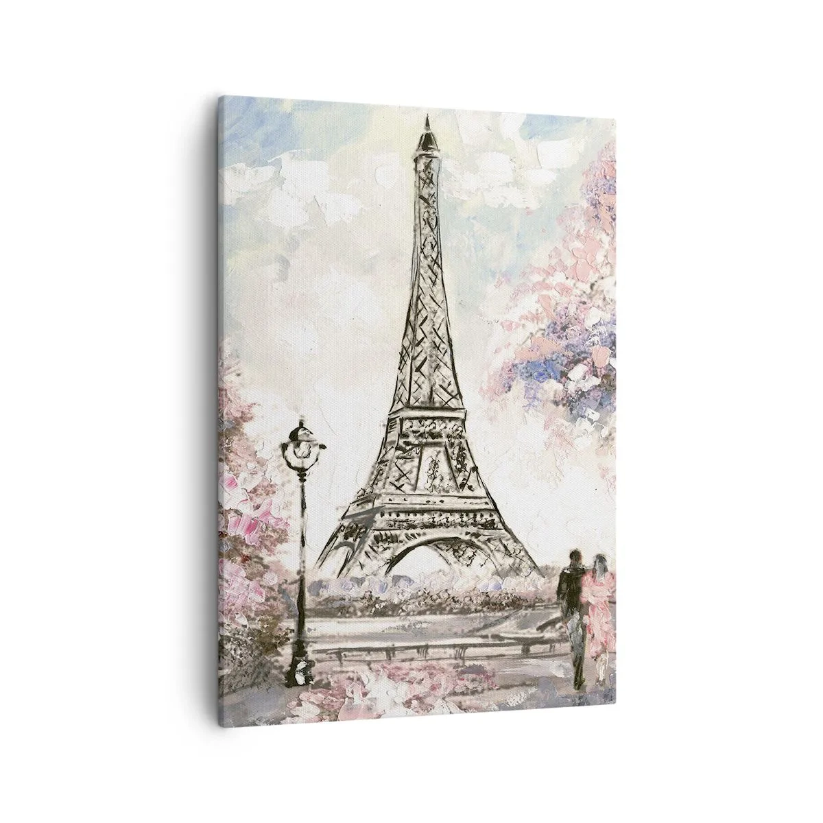 Impression sur toile - Image sur toile - La Tour Eiffel entourée d'arbres en fleurs - 50x70cm - Balade d'avril à Paris - Décoration murale moderne pour le salon et la chambre ARTTOR