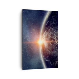 Impression sur toile - Image sur toile - La Terre vue de l'espace avec le soleil levant - 80x120cm - Dans une nouvelle perspective - Décoration murale moderne pour le salon et la chambre ARTTOR