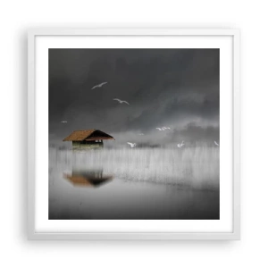 Affiche dans un cadre blanc - Poster - A l'abri de la pluie - 50x50 cm