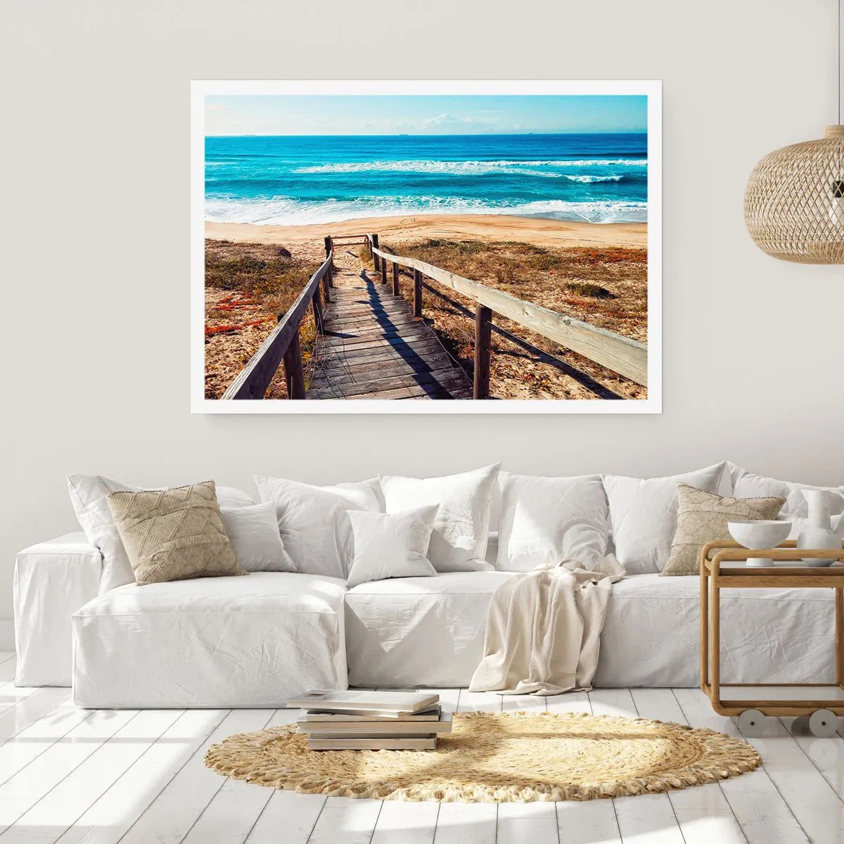 Affiche - Poster - Chemin en bois menant à la plage - 100x70cm - Cours! - Décoration murale moderne pour le salon et la chambre ARTTOR