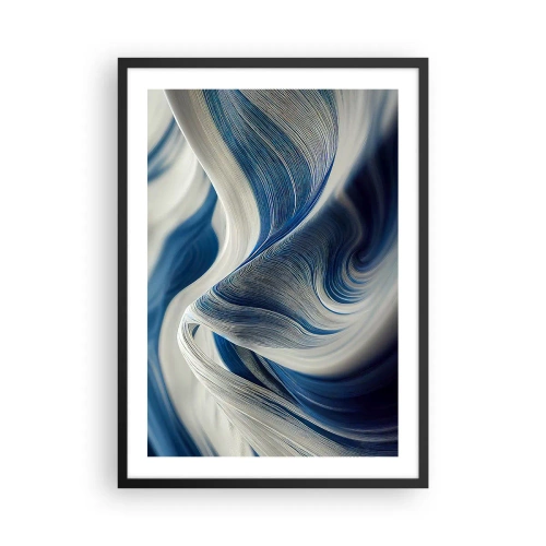 Affiche dans un cadre noir - Poster - Vagues abstraites dans des tons bleu marine et blanc - 50x70cm - La fluidité du bleu et du blanc - Décoration murale moderne pour le salon et la chambre ARTTOR