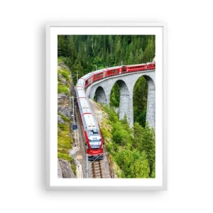 Affiche dans un cadre blanc - Poster - Chemin de fer avec vue sur la montagne - 50x70 cm