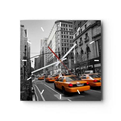 Horloge murale - Pendule murale - Taxis jaunes dans les rues de New York - 30x30cm - Soleil des grandes villes - Décoration murale moderne pour le salon et la chambre ARTTOR
