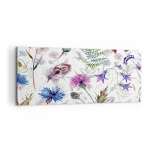 Impression sur toile - Image sur toile - Fleurs et herbes à l'aquarelle sur fond blanc dans le style herbier - 120x50cm - Herbier polonais - Décoration murale moderne pour le salon et la chambre ARTTOR