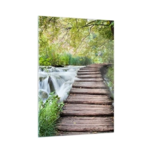 Impression sur verre - Image sur verre - Un pont dans la forêt au-dessus d'un ruisseau - 50x70cm - L'eau n'est pas si calme - Décoration murale moderne pour le salon et la chambre ARTTOR