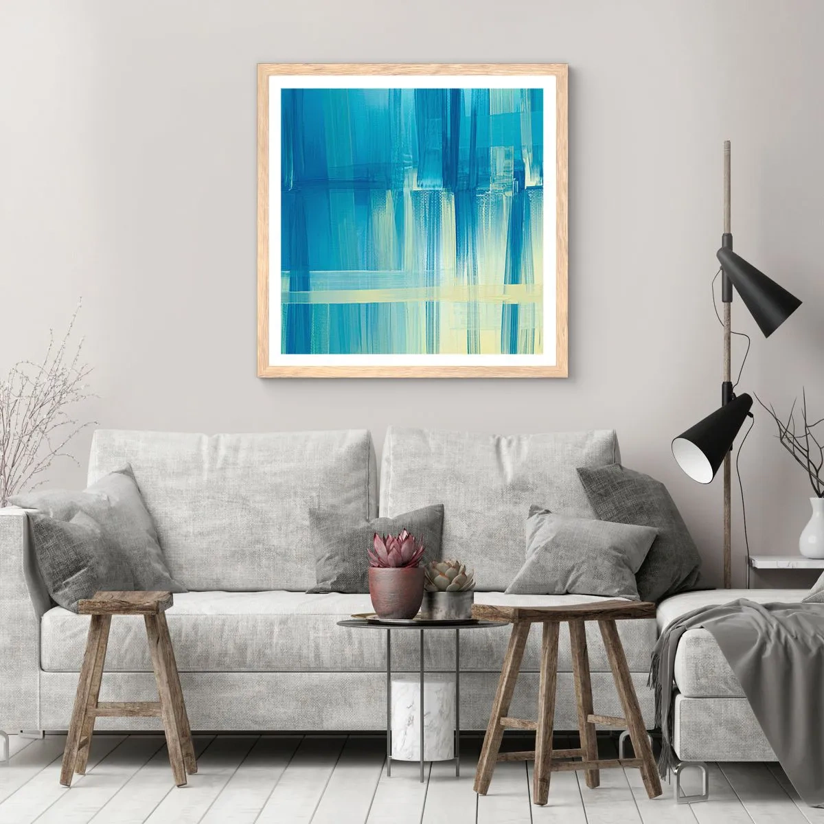 Affiche dans un chêne clair - Poster - Composition en turquoise - 30x30 cm