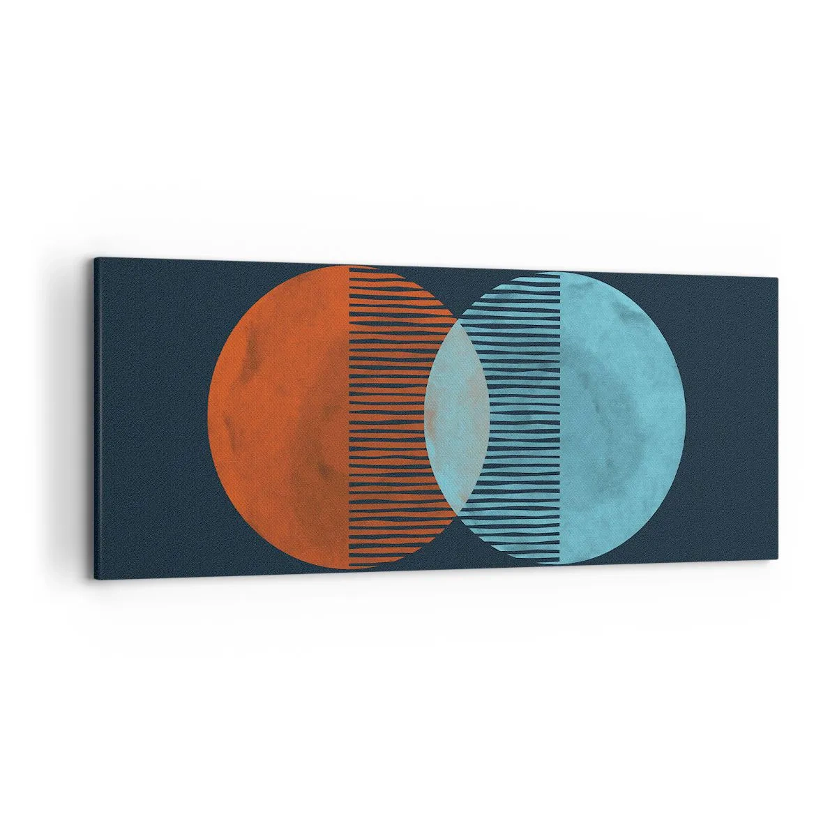 Impression sur toile - Image sur toile - Deux cercles orange et bleus sur fond sombre - 120x50cm - Fantaisie astronomique - Décoration murale moderne pour le salon et la chambre ARTTOR