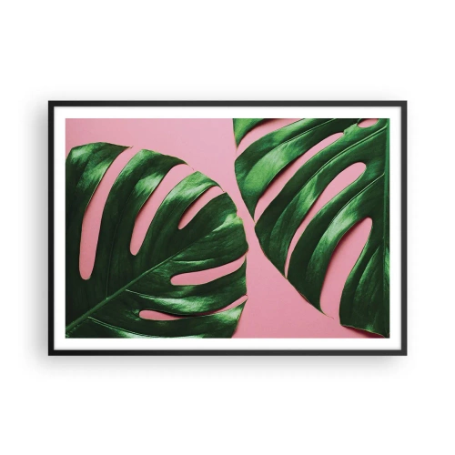 Affiche dans un cadre noir - Poster - Feuilles de monstera vertes sur fond rose - 100x70cm - Rendez-vous vert - Décoration murale moderne pour le salon et la chambre ARTTOR