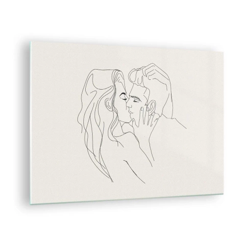 Impression sur verre - Image sur verre - Un baiser sensuel d'un couple dans la ligne de contour - 70x50cm - Enlacé de sentiment - Décoration murale moderne pour le salon et la chambre ARTTOR