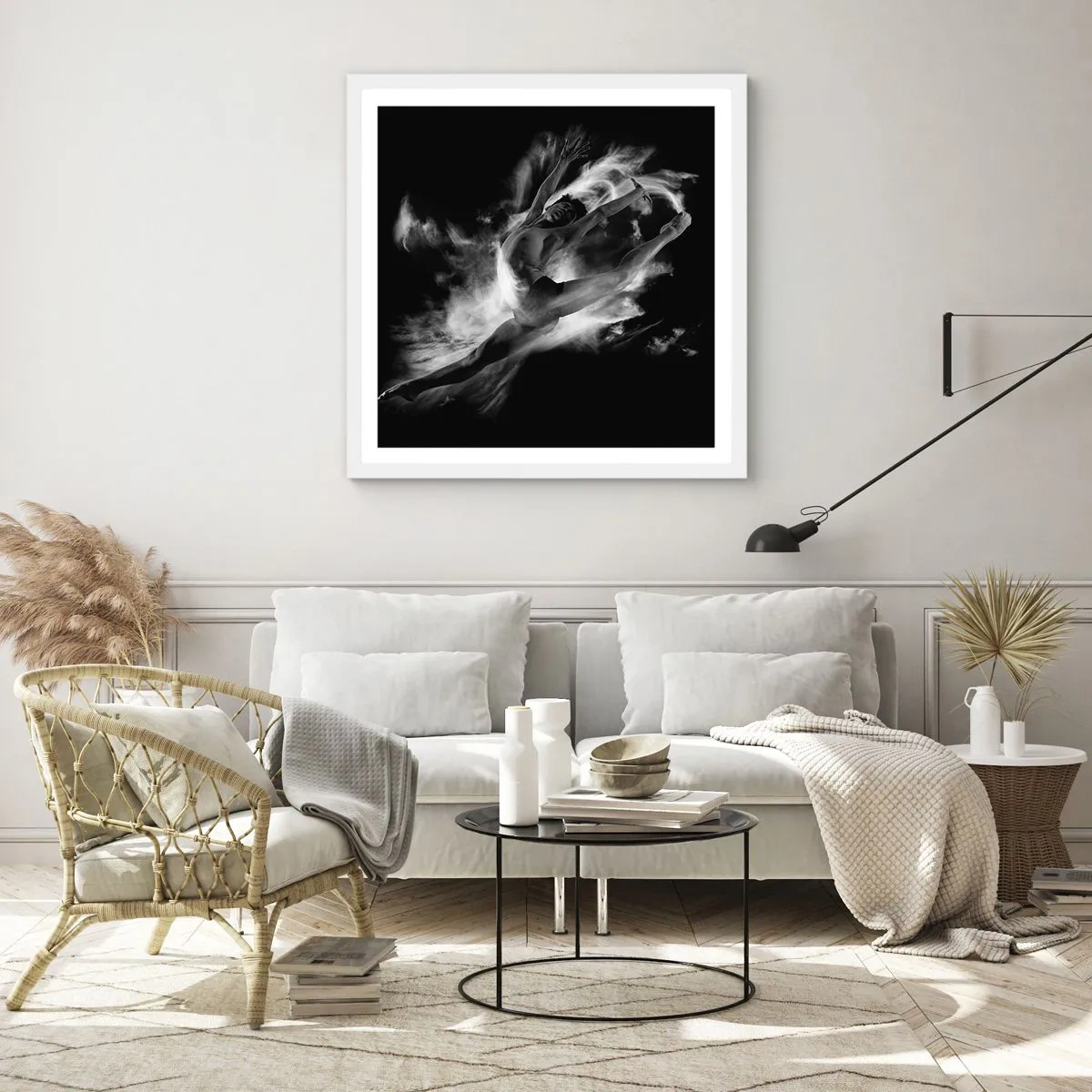 Affiche dans un cadre blanc - Poster - Coincé en l'air - 60x60 cm