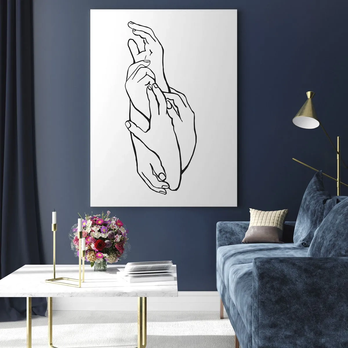 Impression sur verre - Image sur verre - Un dessin linéaire subtil de mains jointes sur un fond blanc. - 50x70cm - Bon contact - Décoration murale moderne pour le salon et la chambre ARTTOR