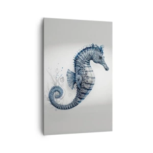 Impression sur toile - Image sur toile - Hippocampe dans des tons de bleu avec des détails à l'aquarelle - 80x120cm - Une subtile plaisanterie de la nature - Décoration murale moderne pour le salon et la chambre ARTTOR