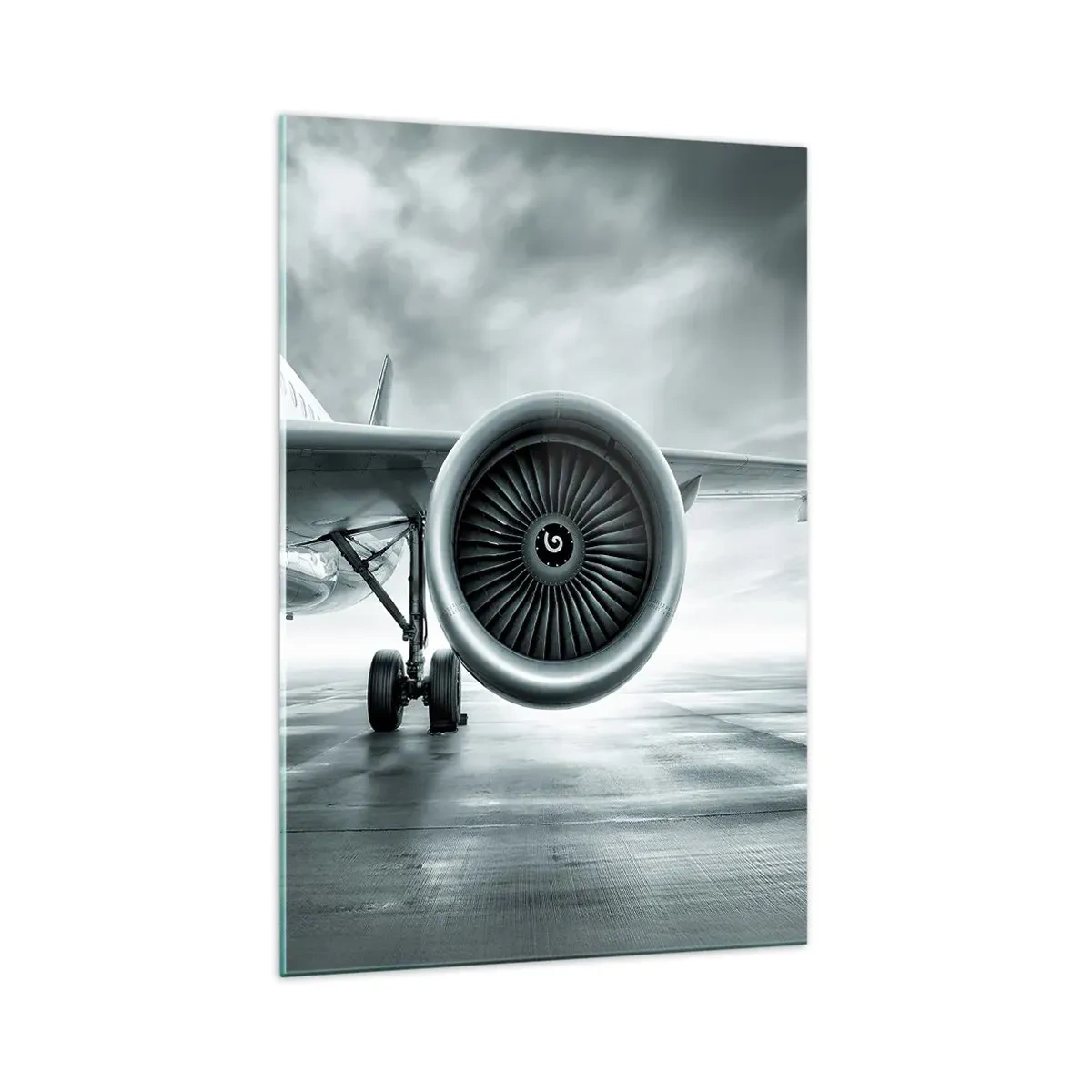 Impression sur verre - Image sur verre - Le réacteur d'un avion sur le tarmac - 70x100cm - Sent la force! - Décoration murale moderne pour le salon et la chambre ARTTOR