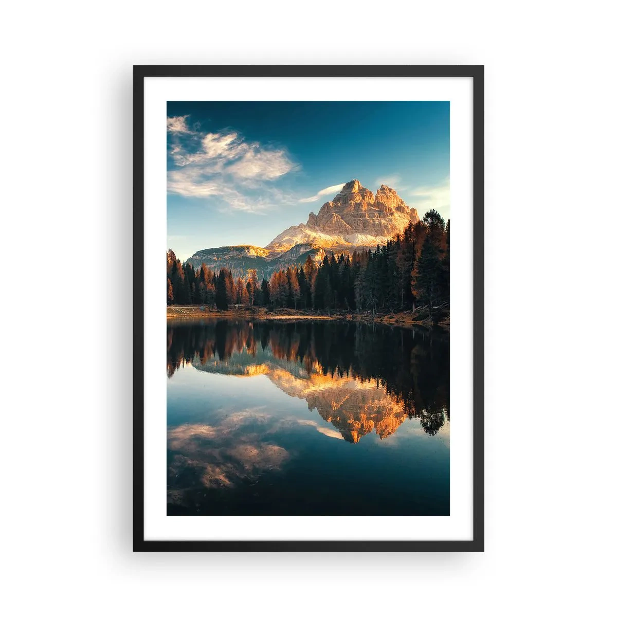 Affiche dans un cadre noir - Poster - Un sommet de montagne se reflétant dans un lac calme - 50x70cm - Double paysage - Décoration murale moderne pour le salon et la chambre ARTTOR