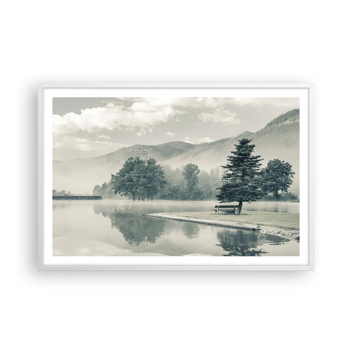 Affiche dans un cadre blanc - Poster - Le lac dort encore - 91x61 cm