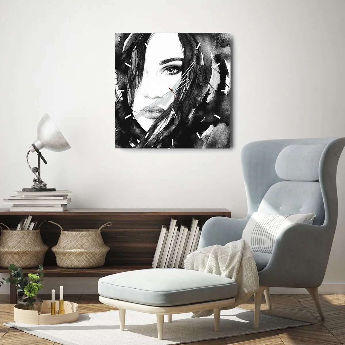 Horloge murale - Pendule murale - Portrait d'une dame en noir et blanc - 40x40 cm