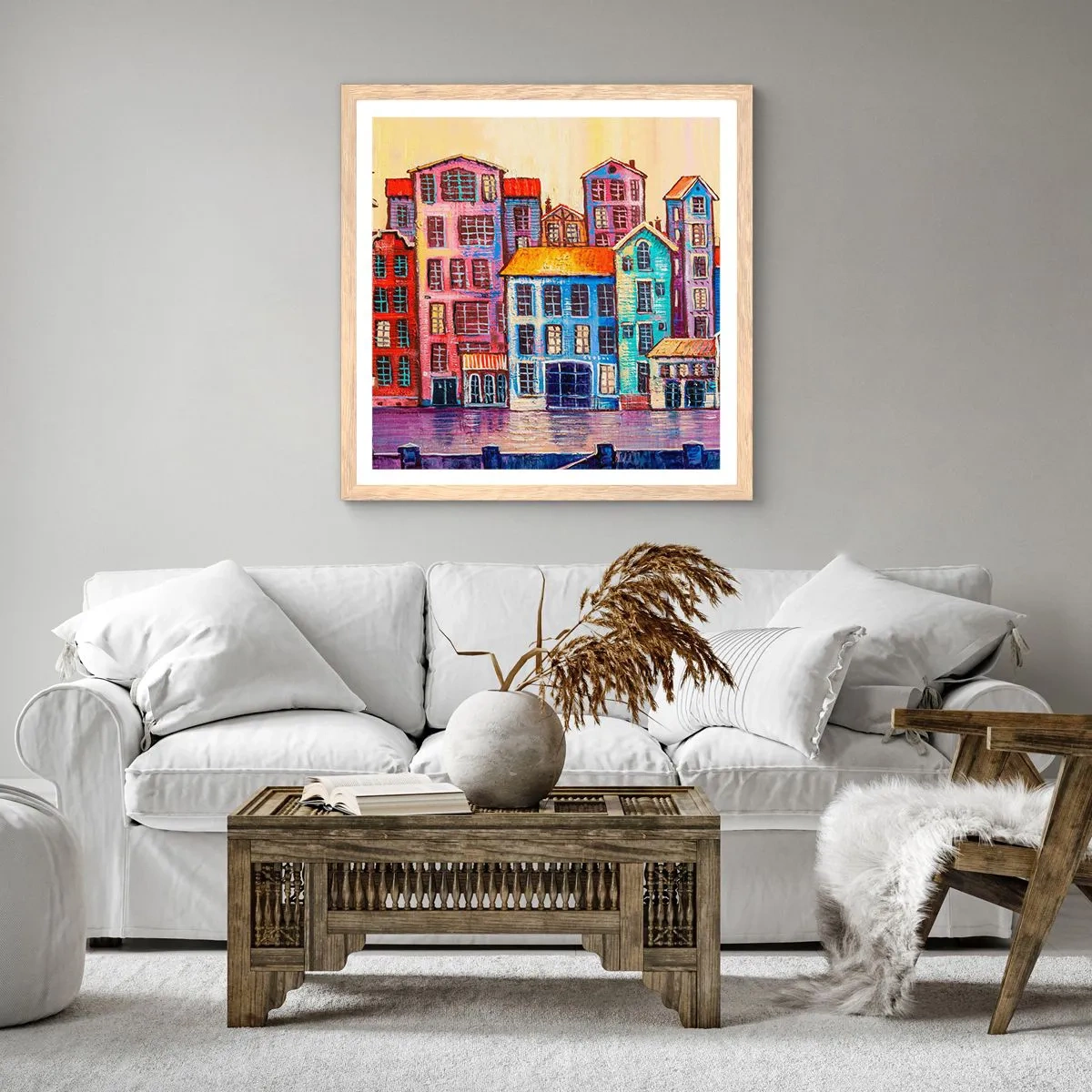 Affiche dans un chêne clair - Poster - Une ville comme dans un conte de fées - 30x30 cm