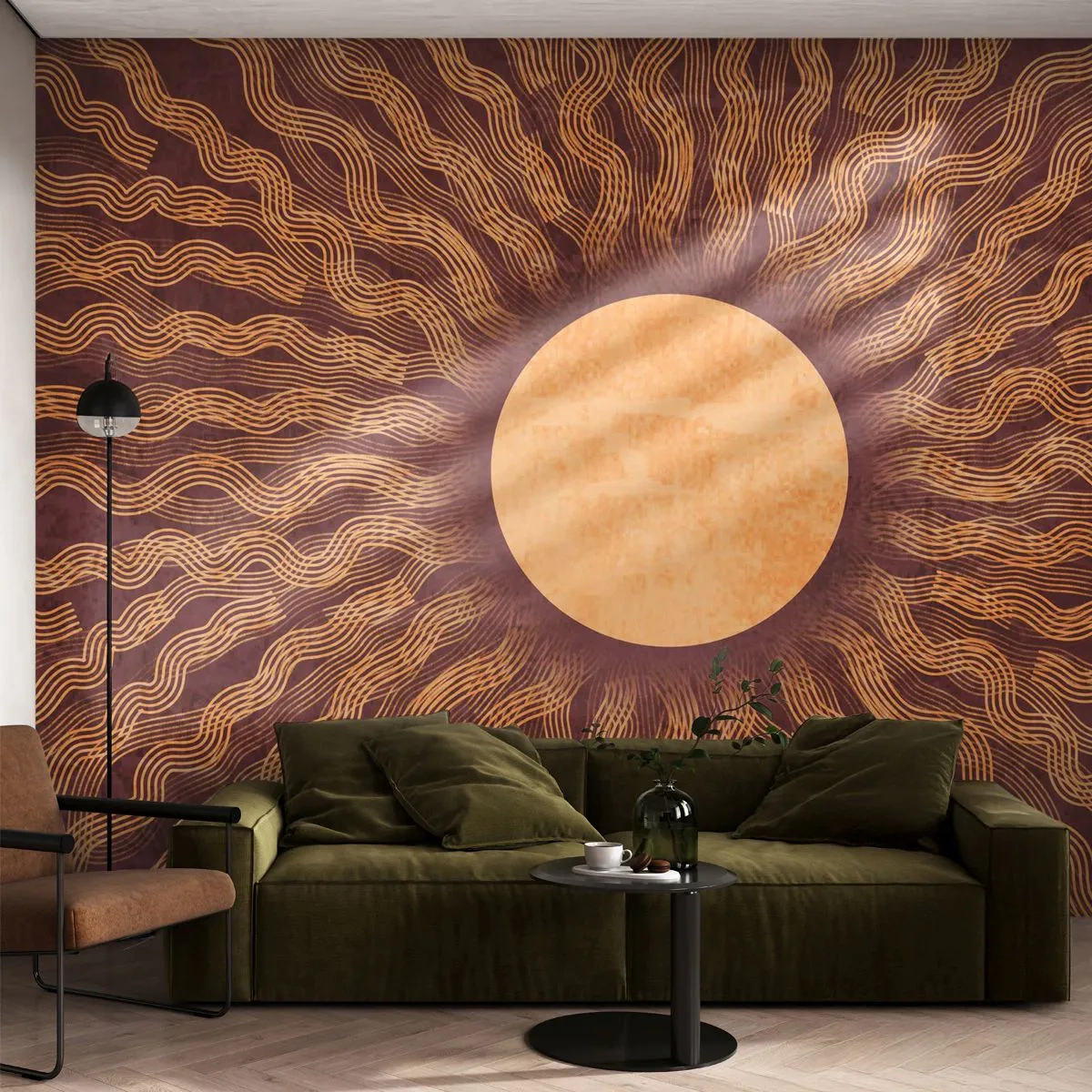 Papier Peint Photo Premium Sand - Icône du soleil - Soleil, Ancien, Bohème - 100x70 cm