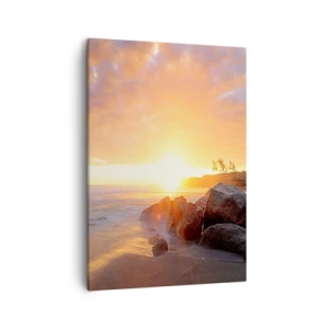 Impression sur toile - Image sur toile - Coucher de soleil sur la côte rocheuse - 50x70cm - Brise lumineuse du soir - Décoration murale moderne pour le salon et la chambre ARTTOR