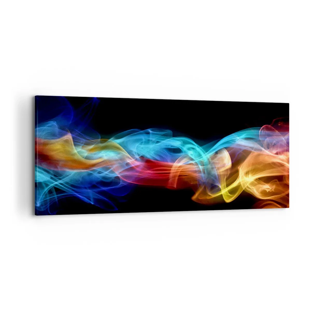 Impression sur toile - Image sur toile - Fumée colorée sur fond noir - 120x50cm - Danse arc-en-ciel du brouillard - Décoration murale moderne pour le salon et la chambre ARTTOR