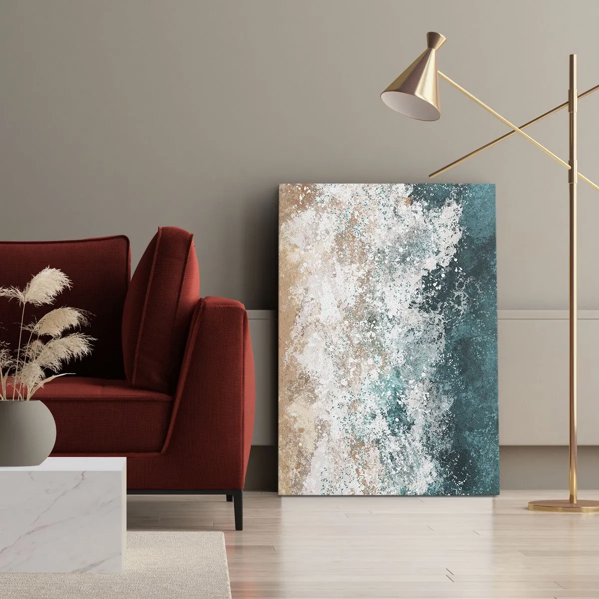 Impression sur toile - Image sur toile - Vague de mer abstraite dans des tons turquoise et beige - 70x100cm - Histoires de la mer - Décoration murale moderne pour le salon et la chambre ARTTOR