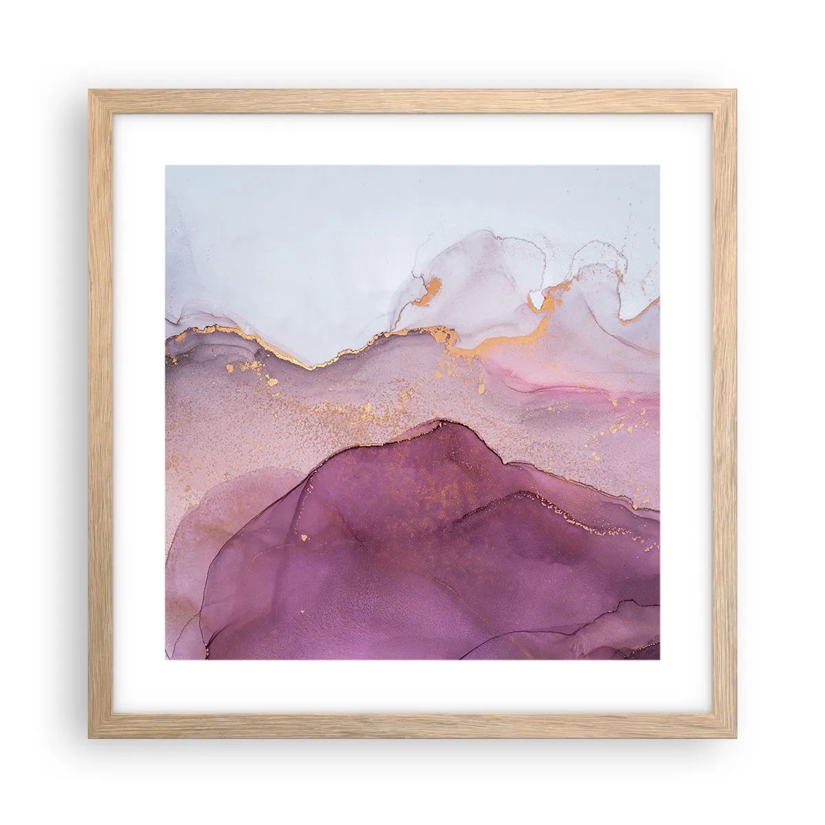 Affiche dans un chêne clair - Poster - Vagues lilas et violettes - 40x40 cm