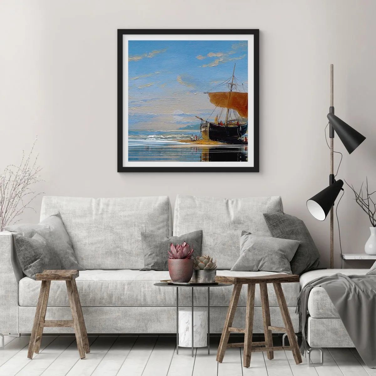 Affiche dans un cadre noir - Poster - Eau, terre, air - 60x60 cm