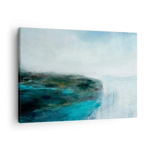 Impression sur toile - Image sur toile - Paysage abstrait dans les tons turquoise et gris - 70x50cm - Abstraction nautique - Décoration murale moderne pour le salon et la chambre ARTTOR
