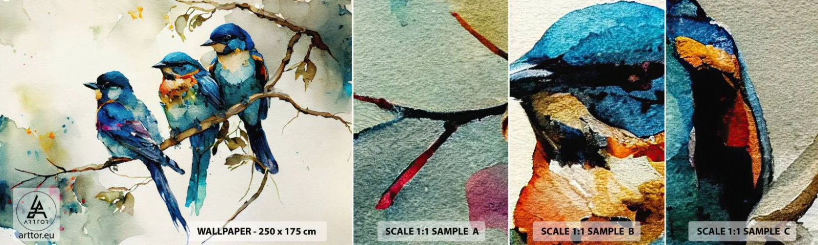 Échantillon de Papier Peint Autocollant Deluxe Sticker - A-t-il été offensé ? - Des oiseaux, Nature, Aquarelle - 100x30 cm