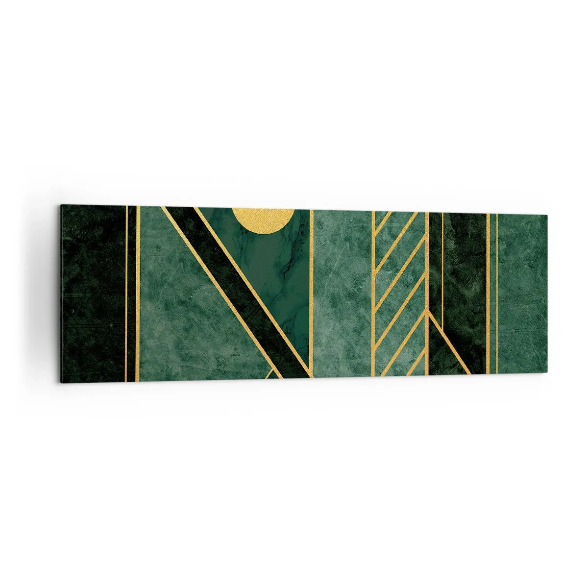 Impression sur toile - Image sur toile - Design géométrique vert et or avec un motif élégant - 160x50cm - Dynamique or et azur - Décoration murale moderne pour le salon et la chambre ARTTOR