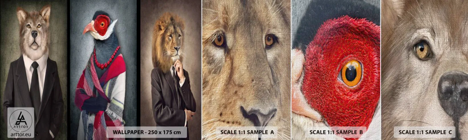 Échantillon de Papier Peint Premium Canvas - Qu'est ce que je fais ici?! - Abstraction, Chien, Oiseau - 100x30 cm