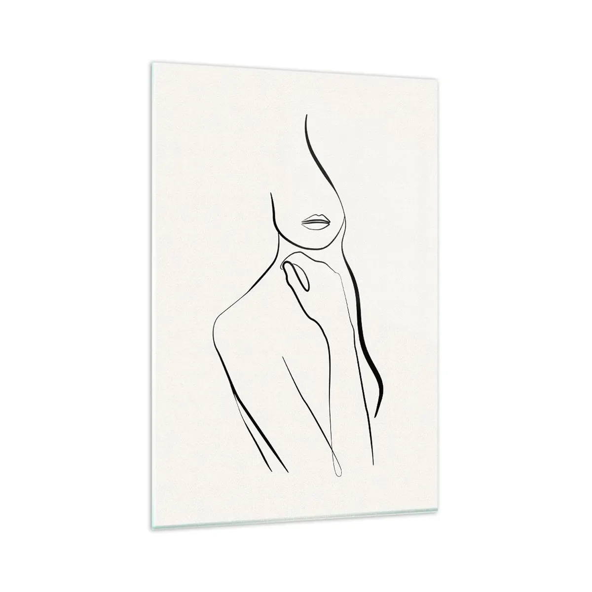 Impression sur verre - Image sur verre - Un croquis minimaliste de la silhouette d'une femme sur un fond clair. - 80x120cm - Vague de mélancolie - Décoration murale moderne pour le salon et la chambre ARTTOR