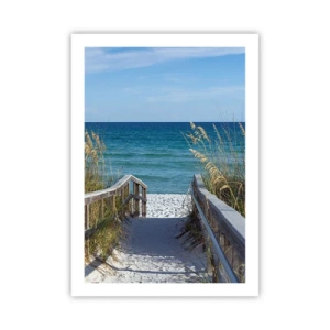 Affiche - Poster - Entrée de la plage avec vue sur la mer - 50x70cm - Au soleil, sous le vent - Décoration murale moderne pour le salon et la chambre ARTTOR