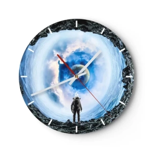 Horloge murale - Pendule murale - Un cosmonaute à la surface avec une vue sur la Terre et le ciel. - 30x30cm - Plus très loin de la maison - Décoration murale moderne pour le salon, la cuisine et la chambre ARTTOR