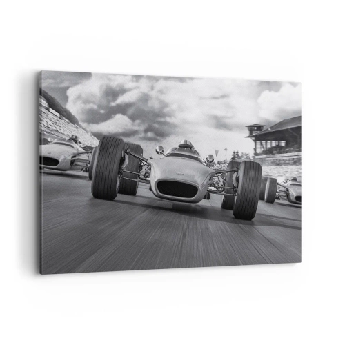 Impression sur toile - Image sur toile - Course de voitures classiques en mouvement - 100x70cm - Puissance! - Décoration murale moderne pour le salon et la chambre ARTTOR