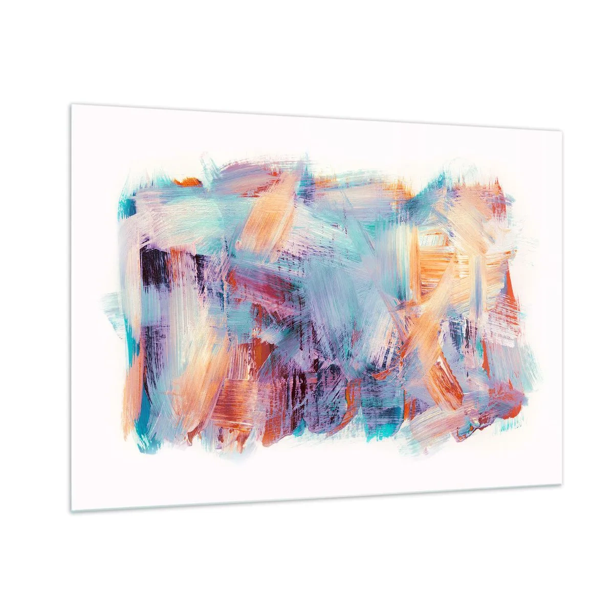 Impression sur verre - Image sur verre - Coups de pinceau colorés dans une abstraction pastel - 100x70cm - Un désordre coloré - Décoration murale moderne pour le salon et la chambre ARTTOR