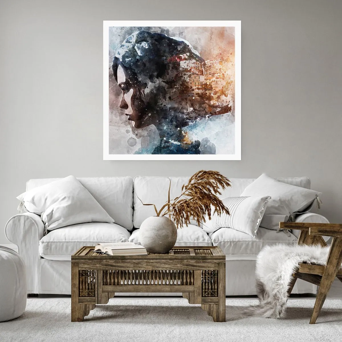 Affiche - Poster - L'histoire d'une fille avec une ville en arrière-plan - 60x60 cm