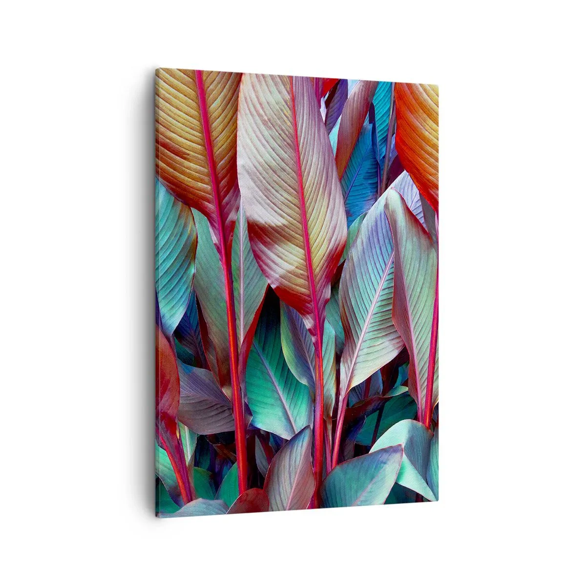 Impression sur toile - Image sur toile - Feuilles colorées de plantes tropicales dans le fourré - 50x70cm - Un fourré coloré - Décoration murale moderne pour le salon et la chambre ARTTOR