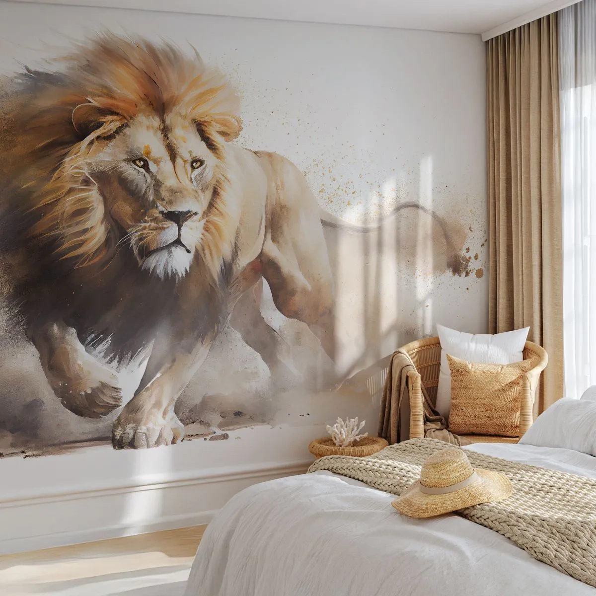 Papier Peint Photo Premium Canvas - Le roi bougea - Lion, Brillant, Animal - 250x175 cm