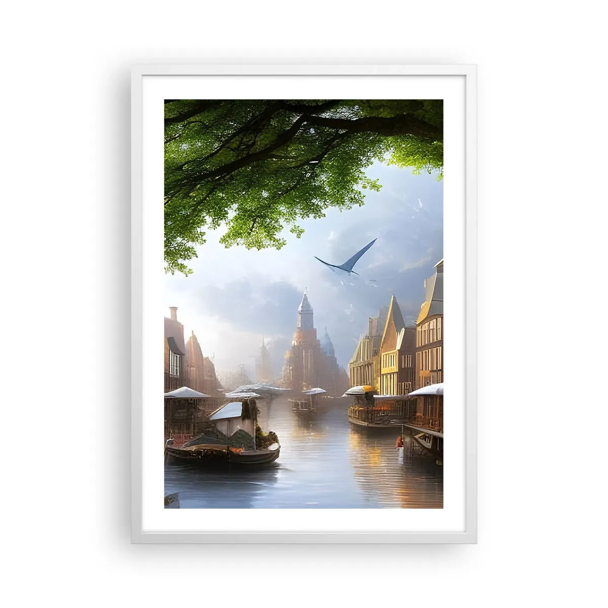 Affiche dans un cadre blanc - Poster - Paysage urbain néerlandais - 50x70 cm