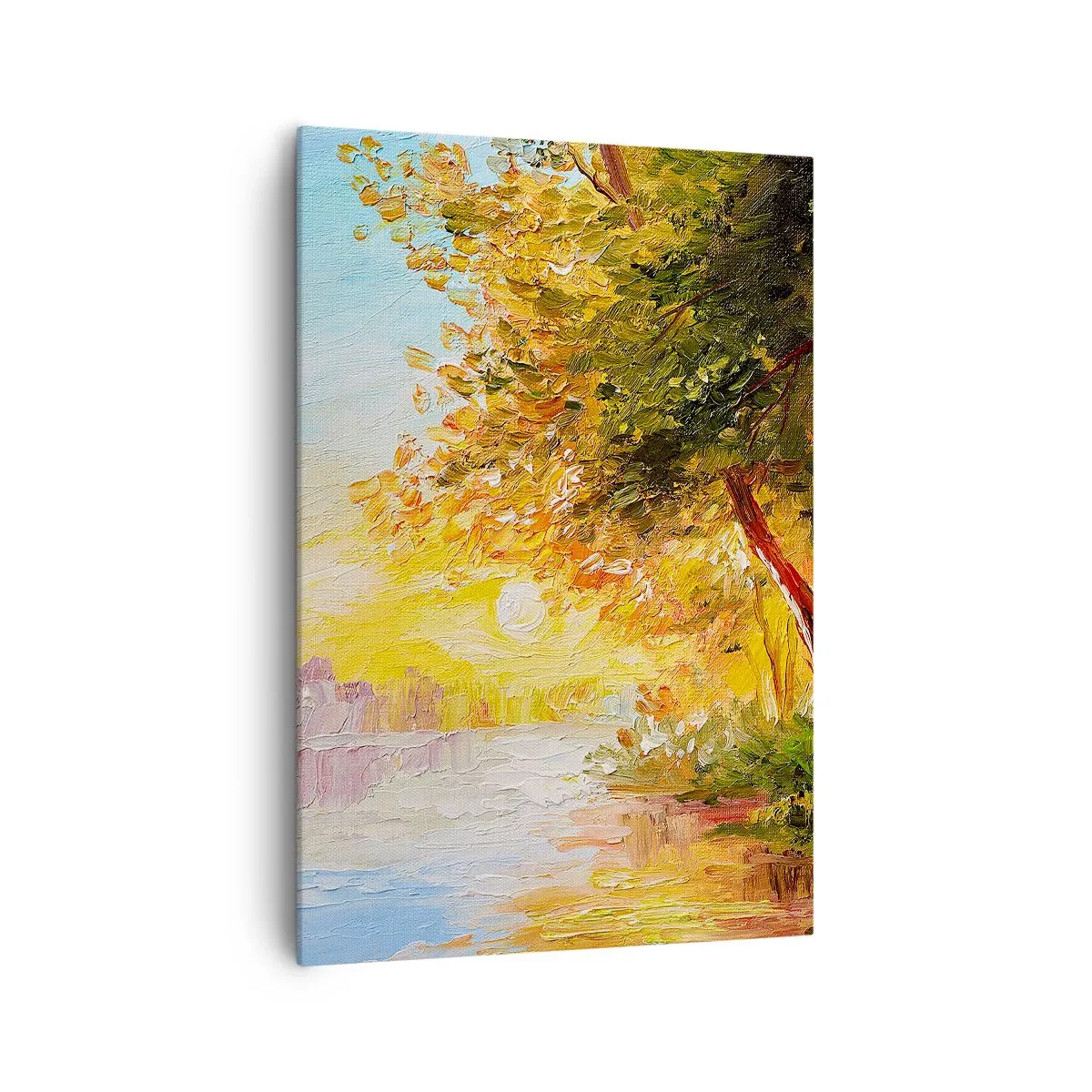 Impression sur toile - Image sur toile - Un paysage pittoresque avec une rivière et des arbres au coucher du soleil - 70x100cm - Et in Arcadia ego - Décoration murale moderne pour le salon et la chambre ARTTOR