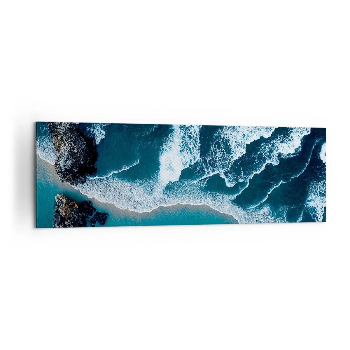 Impression sur toile - Image sur toile - Vue aérienne des vagues s'écrasant sur le rivage - 160x50cm - Enveloppé par les vagues - Décoration murale moderne pour le salon et la chambre ARTTOR