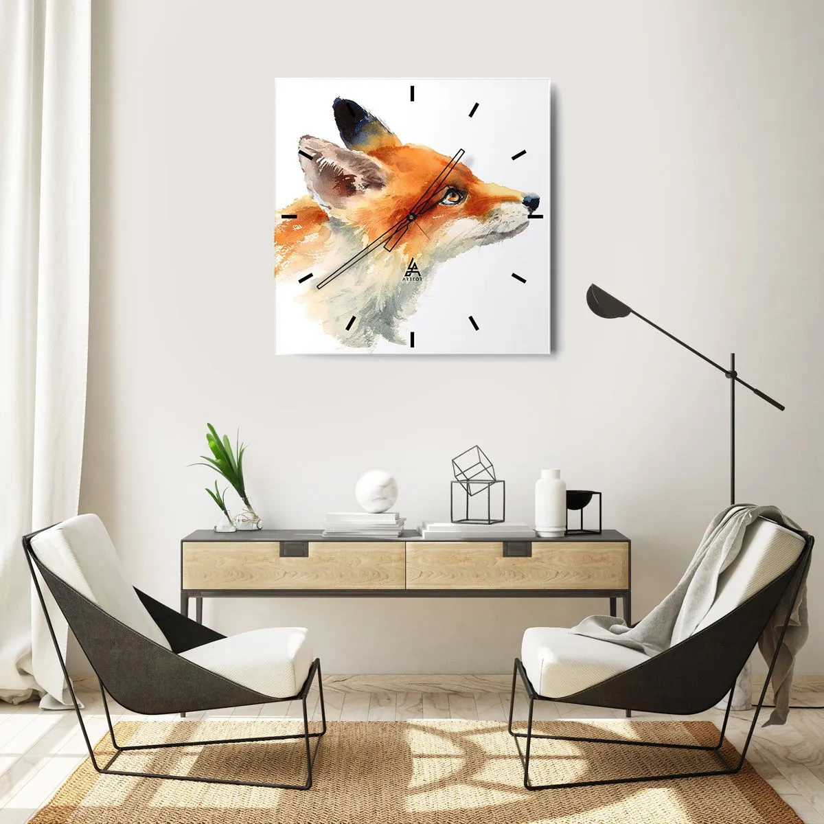 Horloge murale - Pendule murale - Renard roux en style aquarelle sur fond blanc - 30x30cm - Vous ne pouvez jamais être trop prudent - Décoration murale moderne pour le salon et la chambre ARTTOR