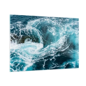 Impression sur verre - Image sur verre - Un tourbillon océanique entouré de vagues blanches dans une eau bleue - 100x70cm - La porte vers le centre de la Terre - Décoration murale moderne pour le salon et la chambre ARTTOR