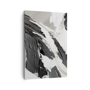 Impression sur toile - Image sur toile - Coups de pinceau noirs et blancs avec une subtile touche dorée - 70x100cm - L'abstraction à grande échelle - Décoration murale moderne pour le salon et la chambre ARTTOR