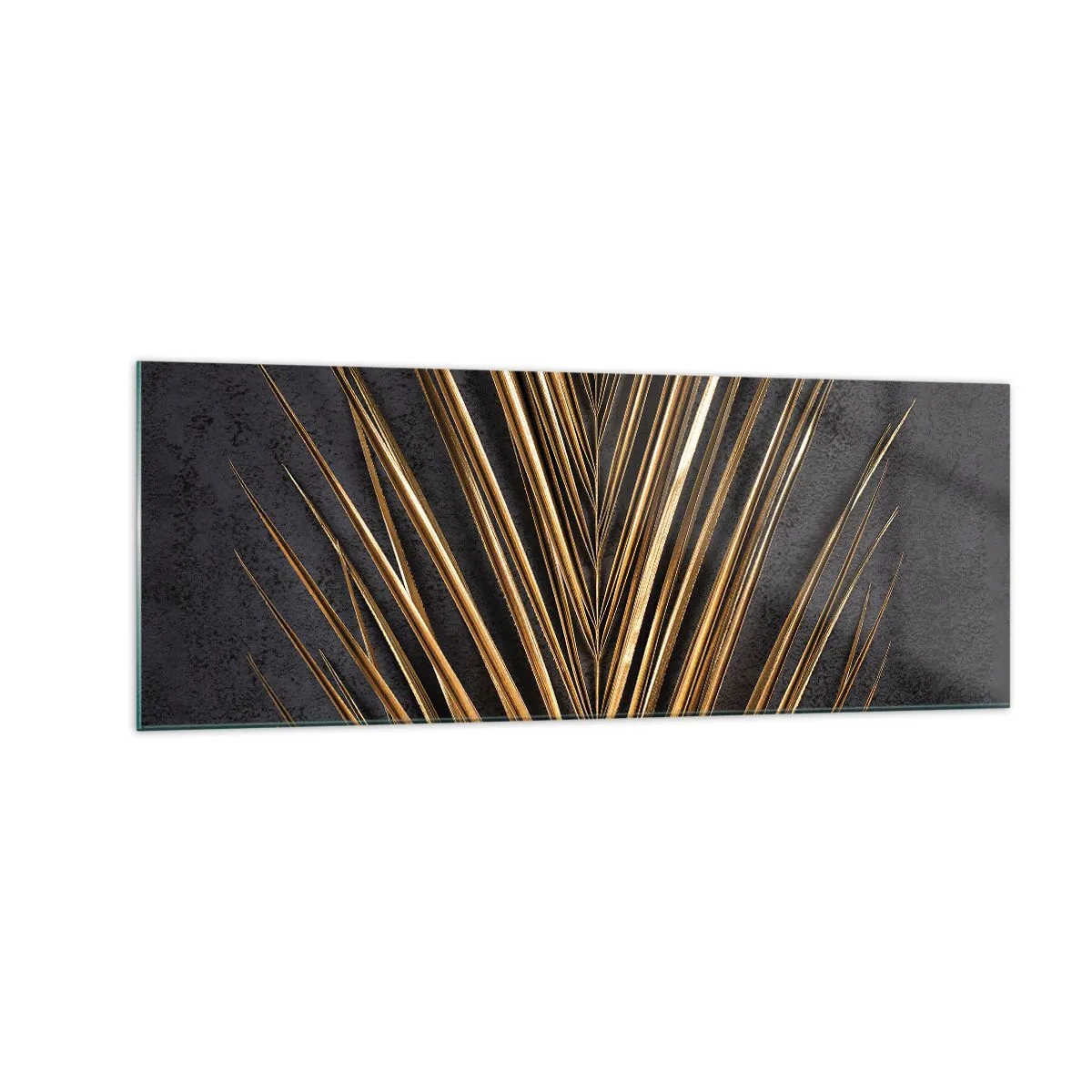 Impression sur verre - Image sur verre - Feuille tropicale dorée sur fond noir - 140x50cm - L'or des tropiques - Décoration murale moderne pour le salon et la chambre ARTTOR