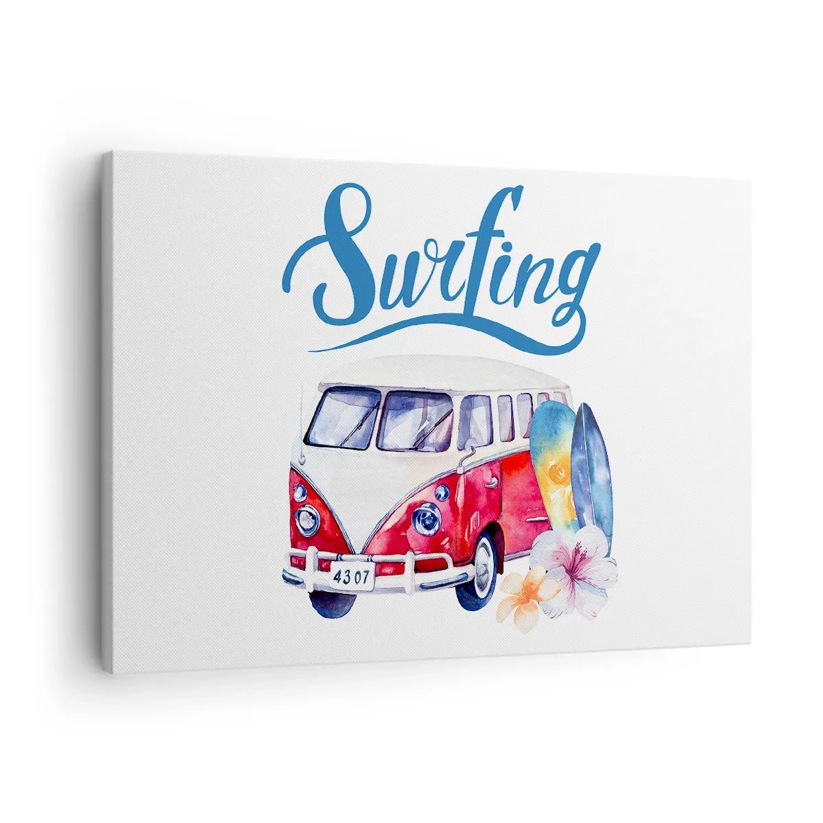 Impression sur toile - Image sur toile - Des graphismes colorés avec un thème de bus et de surf - 70x50cm - Concombre - un classique pour un surfeur - Décoration murale moderne pour le salon et la chambre ARTTOR
