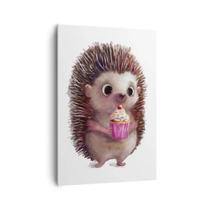 Impression sur toile - Image sur toile - Un hérisson mignon avec un cupcake - 70x100cm - La fête c'est tous les jours - Décoration murale moderne pour le salon et la chambre ARTTOR