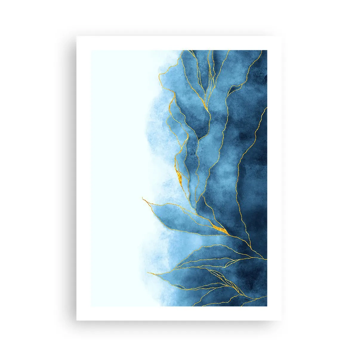 Affiche - Poster - Une composition abstraite dans des tons de bleu avec des lignes dorées. - 50x70cm - Bleu doré - Décoration murale moderne pour le salon et la chambre ARTTOR